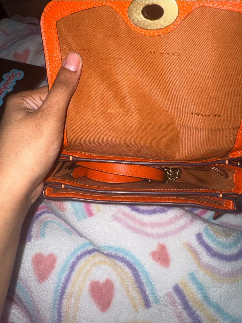 Coach Orange Pebbled Leather Crossbody with Gold Hardware - Picture 5 of 11
